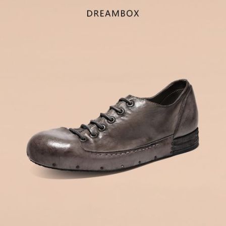 dreambox钧博水洗马皮平底休闲板鞋复古做旧手工耐磨百搭鲨鱼男鞋
