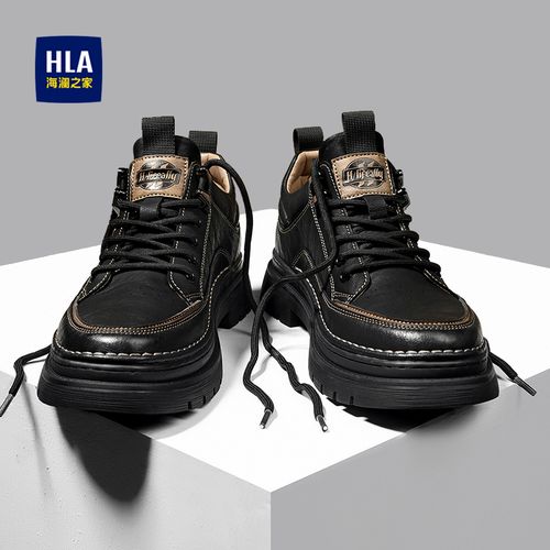 海澜之家男鞋冬季厚底休闲皮鞋黑色一脚蹬男士英伦风增高工装鞋主图