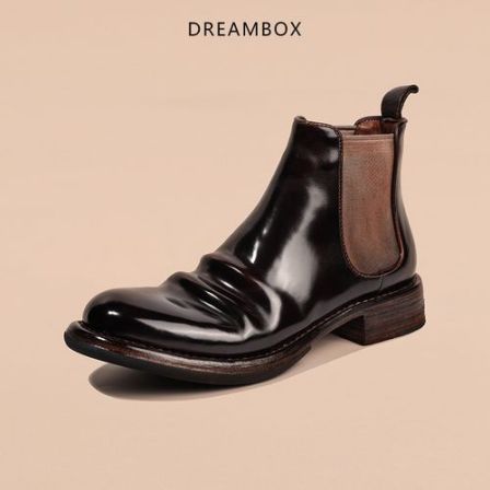 dreambox钧博vibram高档马臀皮高帮切尔西靴耐磨潮款男士手工皮靴