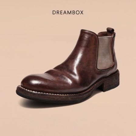 dreambox钧博vibram男靴中帮马皮复古切尔西靴秋冬款耐磨英伦皮靴