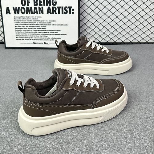 皮面冬季新款加绒休闲鞋2025新款韩版复古厚底男士运动鞋百搭棉鞋主图