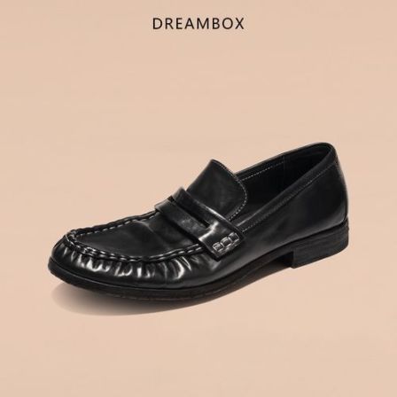 dreambox钧博高档马皮懒人一脚蹬乐福鞋复古潮流百搭休闲商务男鞋