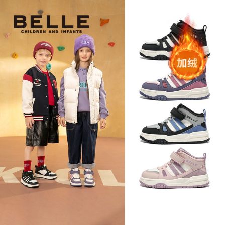 百丽儿童25冬季新品耐磨女保暖男运动鞋时尚男童休闲加绒RK0406