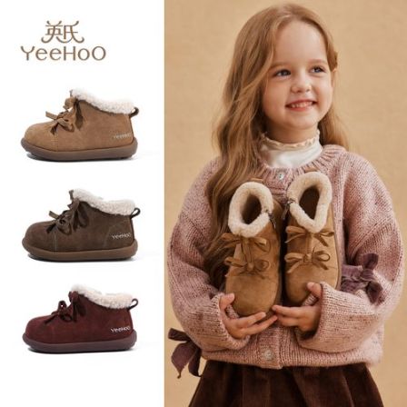 英氏童鞋雪地靴冬季新款女童短靴幼儿园儿童雪地棉女童款