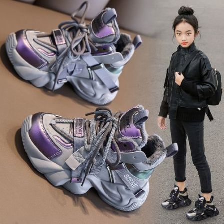 女童加绒老爹鞋2025秋冬新款运动鞋儿童鞋子中大童保暖软底二棉鞋