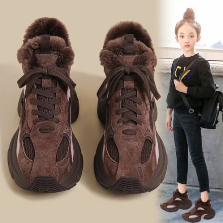 女童运动鞋2025新款秋冬款儿童棉鞋中大童加绒加厚老爹鞋女孩鞋子