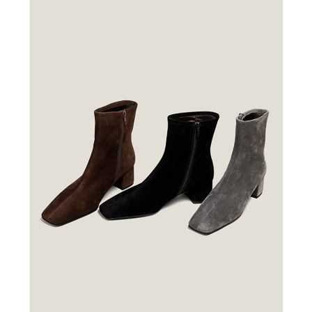 【鞋匠女王×品质艏选】磨砂羊皮粗跟方头短靴加绒冬季中跟瘦瘦靴