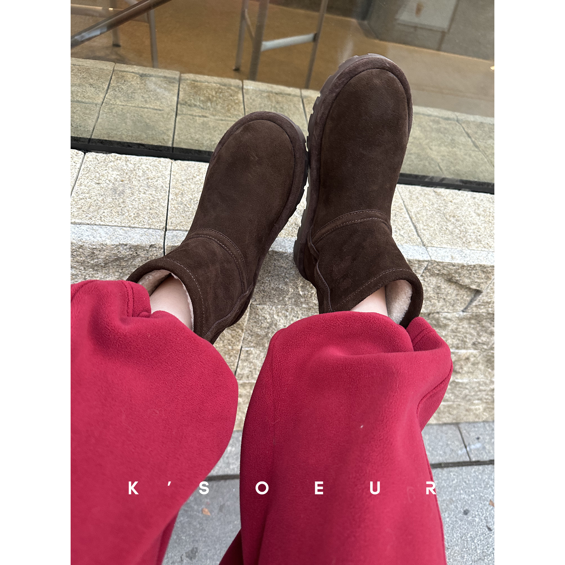 K姐 博主雪地靴 磨砂牛皮高级感气质保暖冬季穿搭单主图