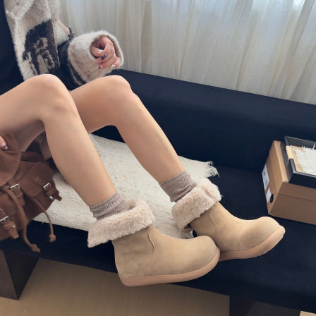 DM 磨砂牛皮翻边雪地靴冬季加绒加厚保暖厚底短靴棉靴 6205-5