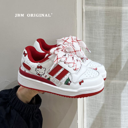 JBM 新年圣诞红儿童卡通板鞋2025秋冬款中大童KT猫加绒运动小白鞋