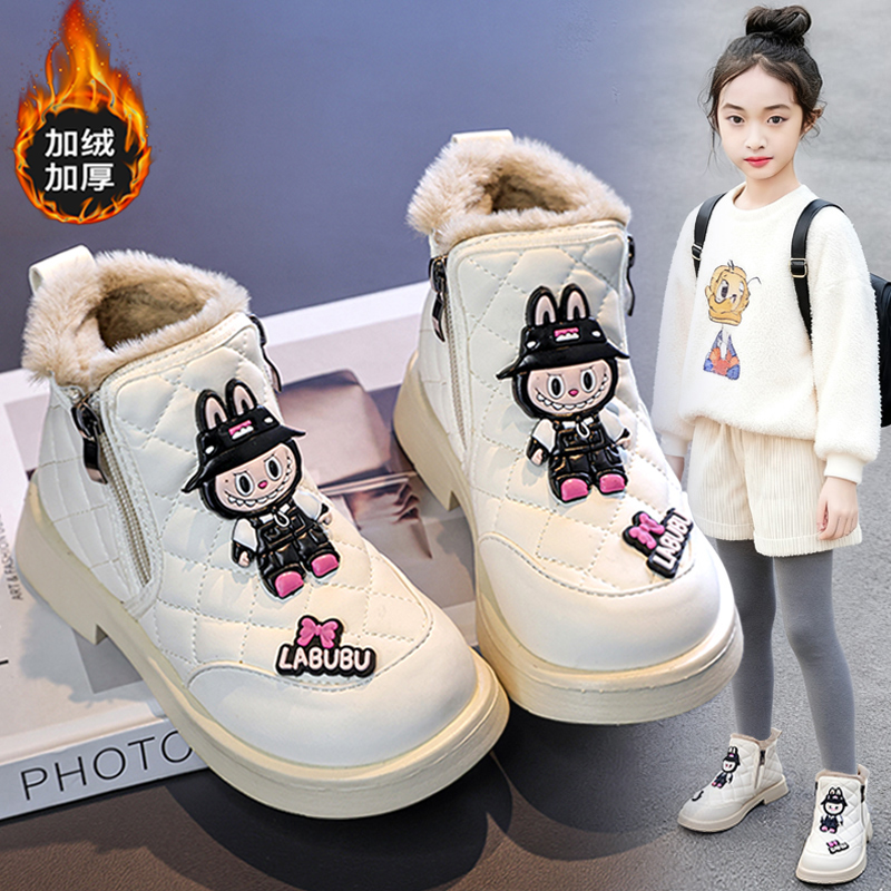 官网C&K拉布布女童靴子儿童棉靴2025新款加绒保暖棉鞋防滑马丁靴主图