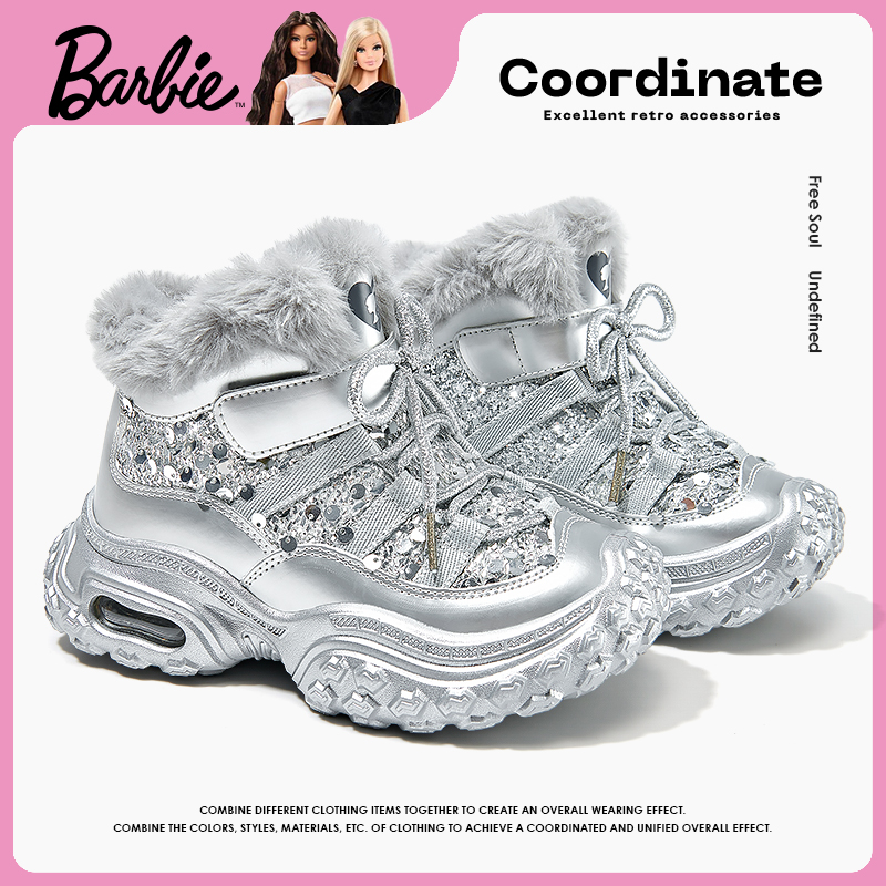 芭比童鞋女童老爹鞋2025新款冬季加绒运动鞋保暖大棉鞋子儿童棉鞋主图