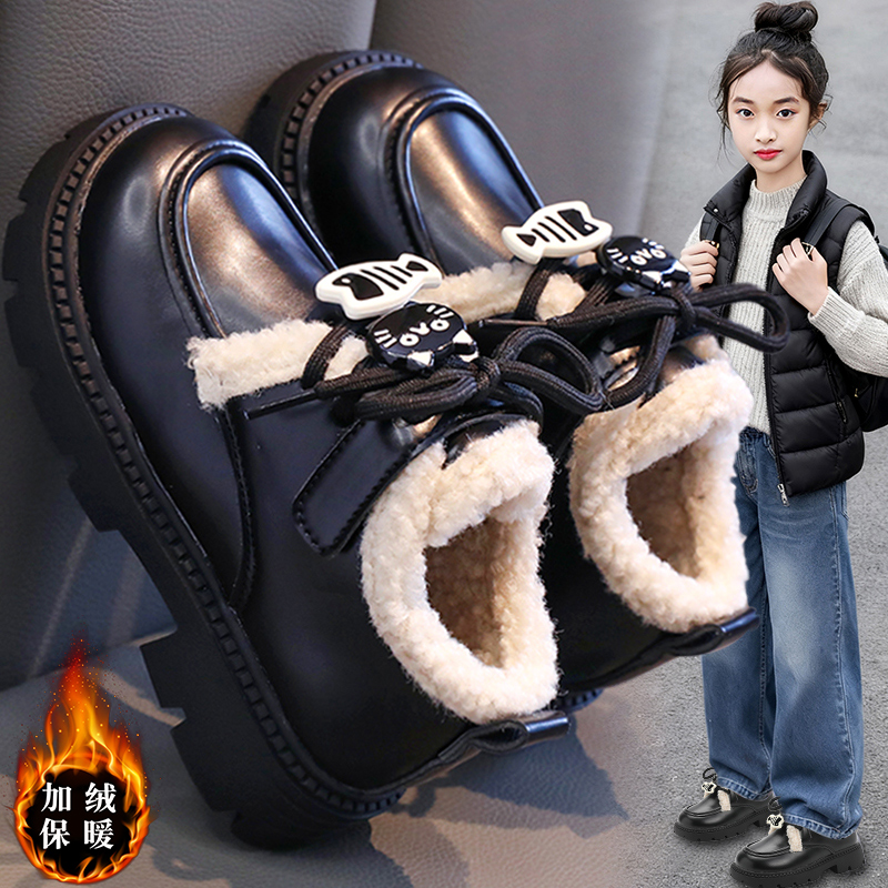 官网C&K童鞋女童小皮鞋冬季2025新款儿童加绒加厚保暖大棉鞋女孩主图