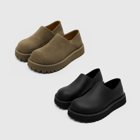 RZAAZ 丝绸皮厚底乐福鞋冬季羊毛保暖雪地靴两穿穆勒勃肯鞋男皮鞋