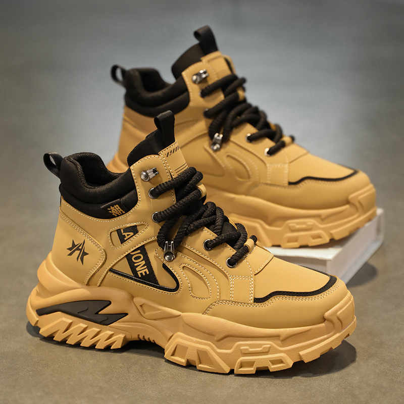 高帮男鞋2025新款冬季加绒保暖棉鞋皮面工装马丁靴运动休闲老爹鞋主图