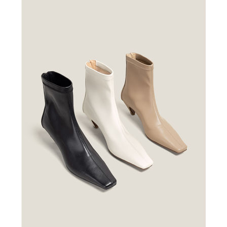 【鞋匠女王×秋冬刚需】方头弹力中跟短靴女靴细跟包腿瘦瘦靴子