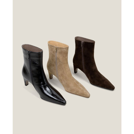 【鞋匠女王×经典原创】独立开跟方头短靴女粗跟羊皮高跟瘦瘦靴子