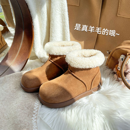 4/8cm内增高真皮羊毛小土豆雪地靴女2025冬新款厚底毛毛勃肯短靴