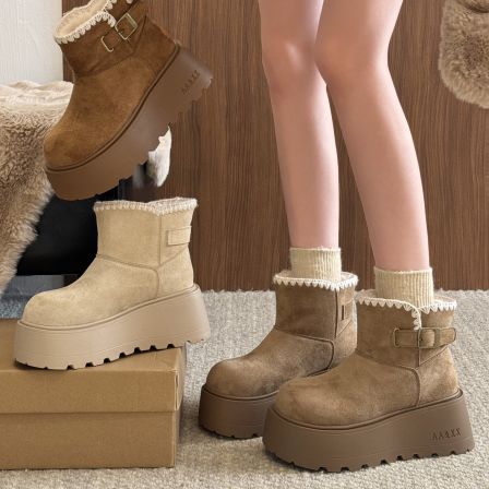 贾不假雪地靴女款2025新款冬季厚底勃肯鞋舒适短靴加绒保暖棉鞋子
