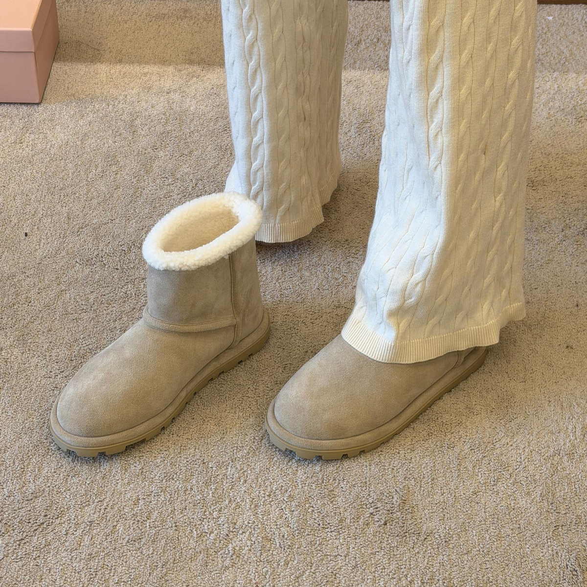 牛皮版~冬季厚底加绒短筒雪地靴女磨砂皮时尚简约保暖防滑大棉靴主图