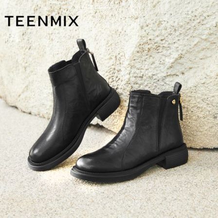 天美意2025新款商场同款英伦复古百搭短靴女切尔西靴BM071DD5