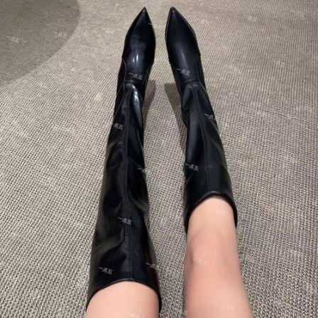 一点五增高13-11CM高跟靴2025年秋冬新款气质尖头经典黑色女鞋