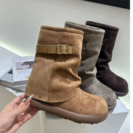 露思同款2025冬季加绒保暖雪地靴女时尚休闲增高靴子百搭不挑腿