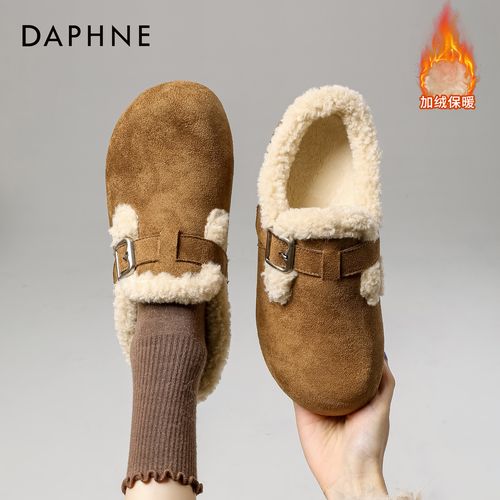 达芙妮2025冬季新款简约休闲复古勃肯鞋平跟圆头加绒单鞋女保暖主图