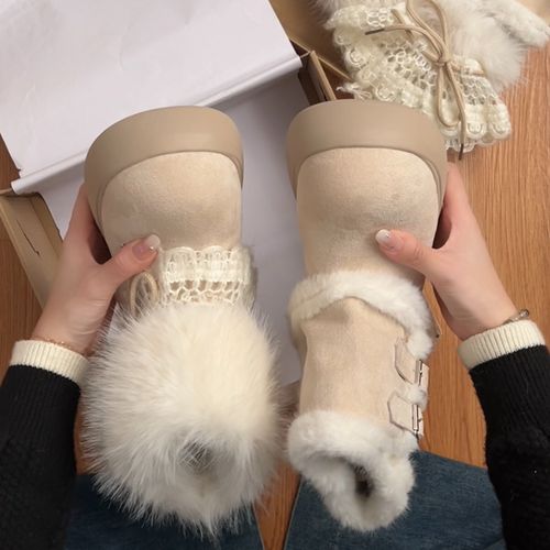 百搭六穿可拆卸加厚保暖雪地靴女2025新款冬复古费尔岛风毛毛棉鞋主图