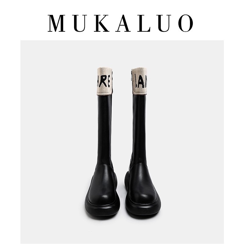 【夏夏专属】真皮高筒靴女厚底2025新款胖mm粗腿字母大小筒围长筒靴主图