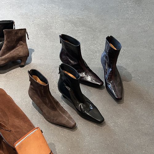 复古小猫跟方头切尔西短靴女真皮秋冬加绒保暖显瘦通勤瘦瘦靴0740主图