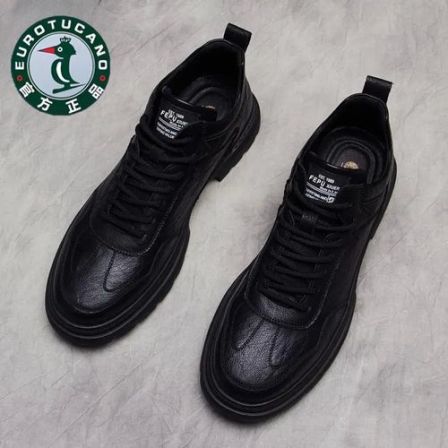 欧伦啄木鸟2025年加绒新款潮款透气百搭软底英伦商务男士休闲皮鞋