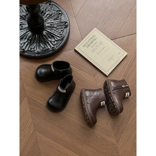 伟伟同款【飞行员靴】2025秋冬季烟筒靴加绒儿童侧拉链英伦WW0944主图