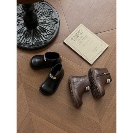 伟伟同款【飞行员靴】2025秋冬季烟筒靴加绒儿童侧拉链英伦WW0944