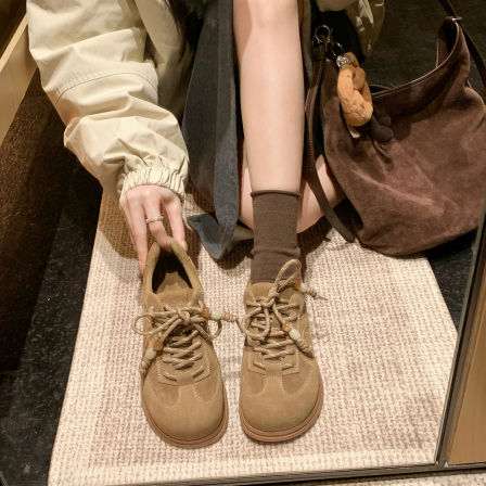 葡萄妈studiolee 增高4cm~ 时髦串珠加绒系带芒果头厚底德训鞋女