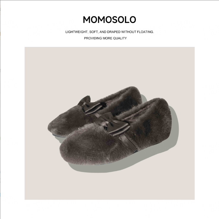 yolo宥娄•棕蝶•2025秋冬仿水貂毛毛加绒蝴蝶结玛丽珍毛毛鞋主图