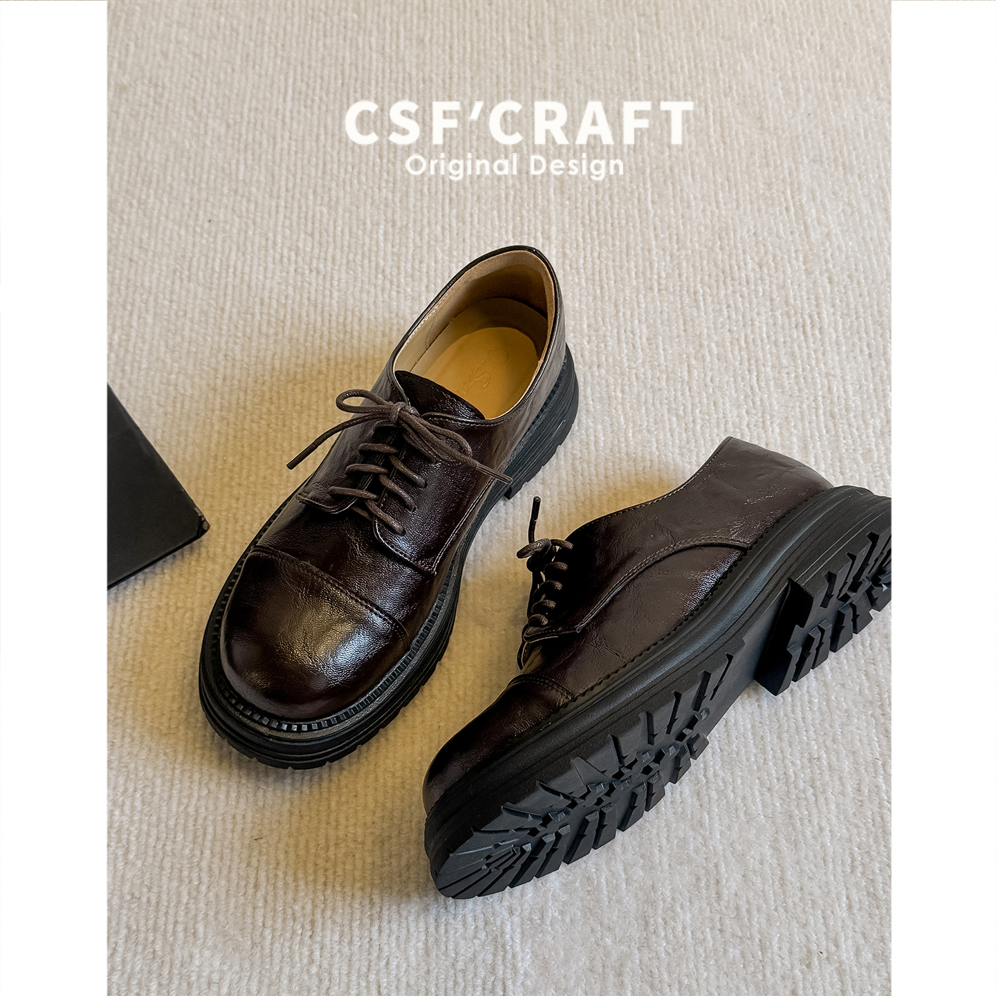 小羊皮英伦风厚底乐福鞋女2025秋季新款复古系带小皮鞋学院风单鞋主图