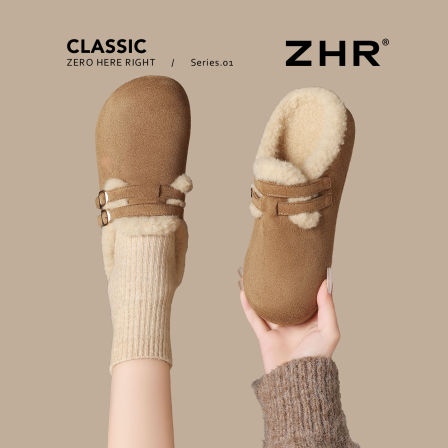 ZHR则则加绒勃肯半拖鞋女2025冬新款外穿一脚蹬包头拖鞋毛毛棉鞋