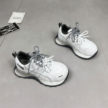 真皮小蛮腰厚底阿甘老爹鞋女2025冬季新款加绒系带休闲运动棉鞋