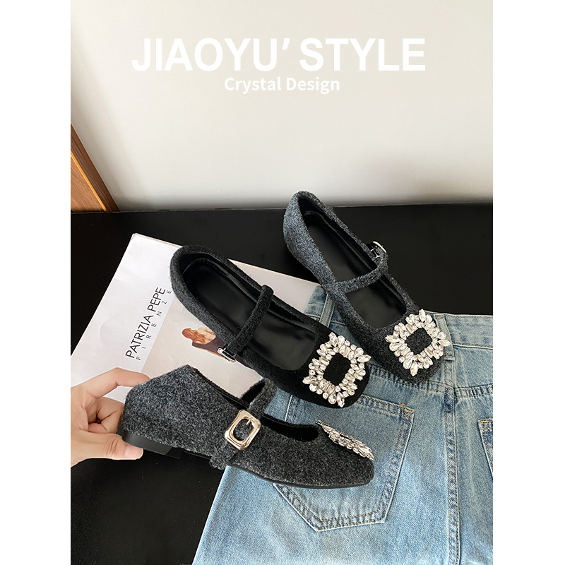 真皮~骄屿内增高玛丽珍鞋法式配裙子方头毛毛鞋外穿毛呢加绒单鞋主图