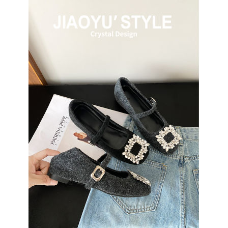 真皮~骄屿内增高玛丽珍鞋法式配裙子方头毛毛鞋外穿毛呢加绒单鞋