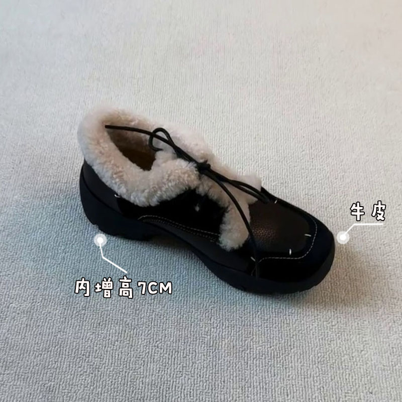 内增高7CM厚底系带深口保暖加绒乐福鞋女冬季新款百搭运动毛毛鞋主图