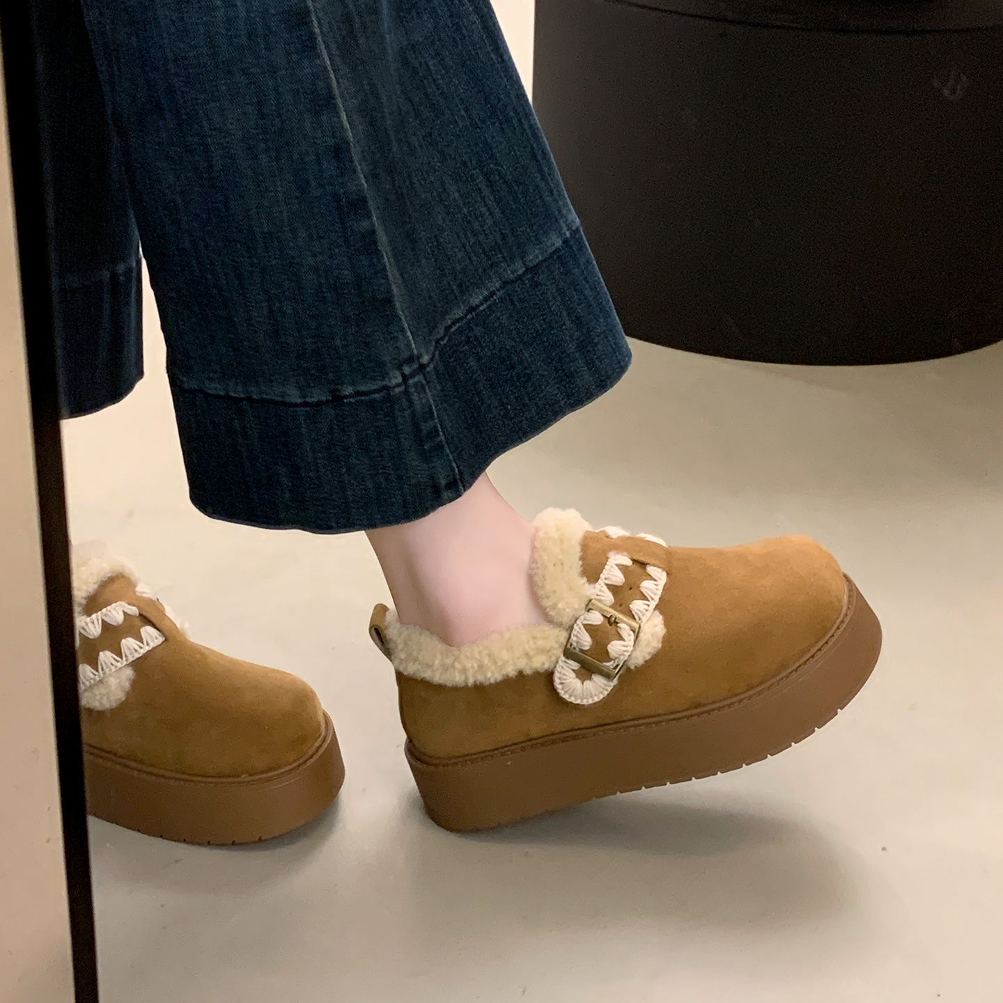厚底加绒豆豆勃肯鞋女雪地靴2025新款冬季一脚蹬加厚保暖乐福棉鞋主图