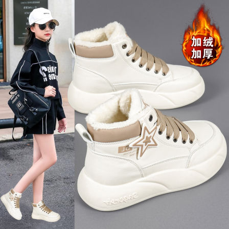 李宇新款女童棉鞋冬季大童加绒保暖高帮运动鞋初中学生加厚雪地靴