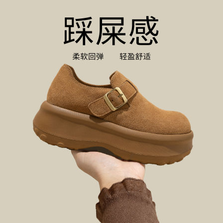 加绒保暖厚底勃肯鞋女款2025新款冬季百搭真皮复古全包穆勒女鞋子