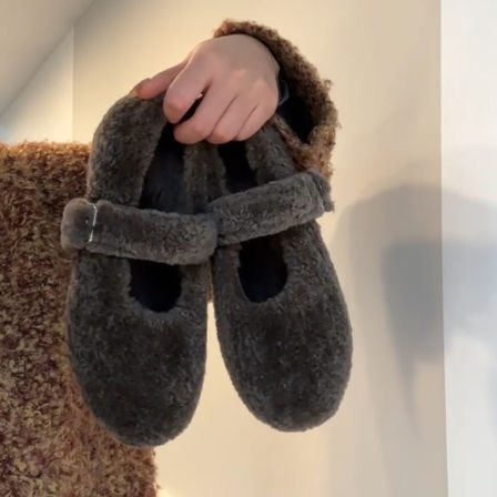 2025新款冬季羊羔毛保暖玛丽珍棉鞋子女平底内增高单鞋加绒毛毛鞋