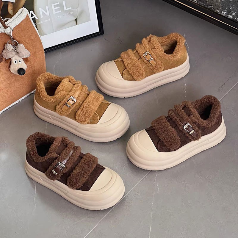 复古中跟魔术贴时尚休闲鞋纯色冬季鞋子面包鞋S879 DD主图