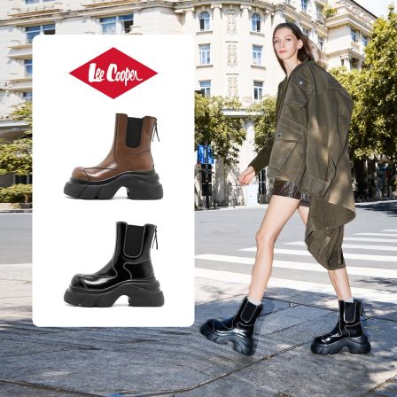 【肖然专属】LEE COOPER复古粗跟切尔西短靴圆头显瘦厚底高跟马丁靴