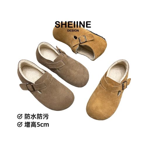 「防水防污牛皮」内增高5cm勃肯鞋女加绒25年冬季小个子博肯鞋棉鞋主图