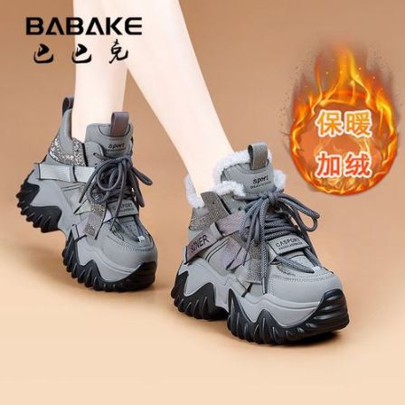巴巴克8CM厚底阿甘鞋子女款秋冬加绒保暖百搭老爹鞋运动女鞋2993